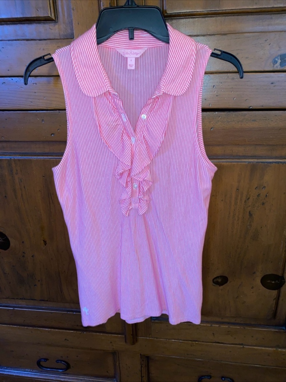 Lilly Pulitzer Pink Striped Ruffle Collared Sleeveless Top - XS
